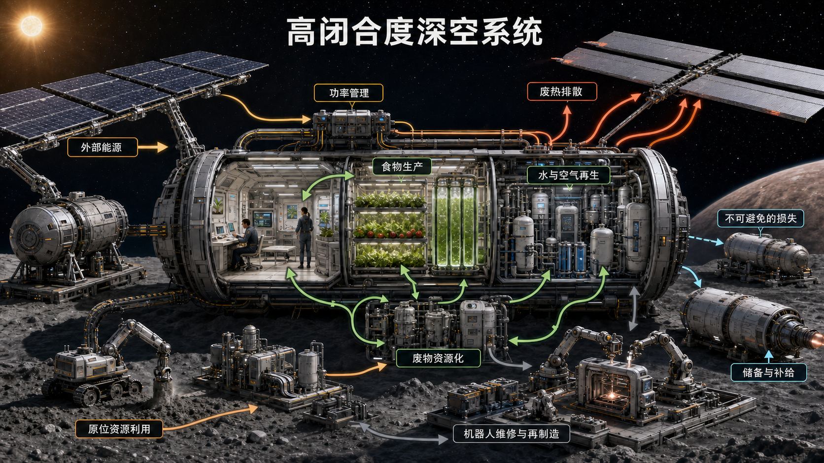 An energy-driven high-closure deep-space system 外部能源驱动的深空高闭合度系统