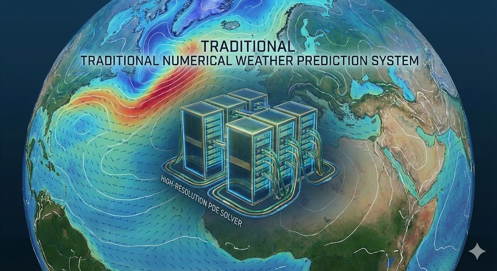 传统数值天气预报系统示意图