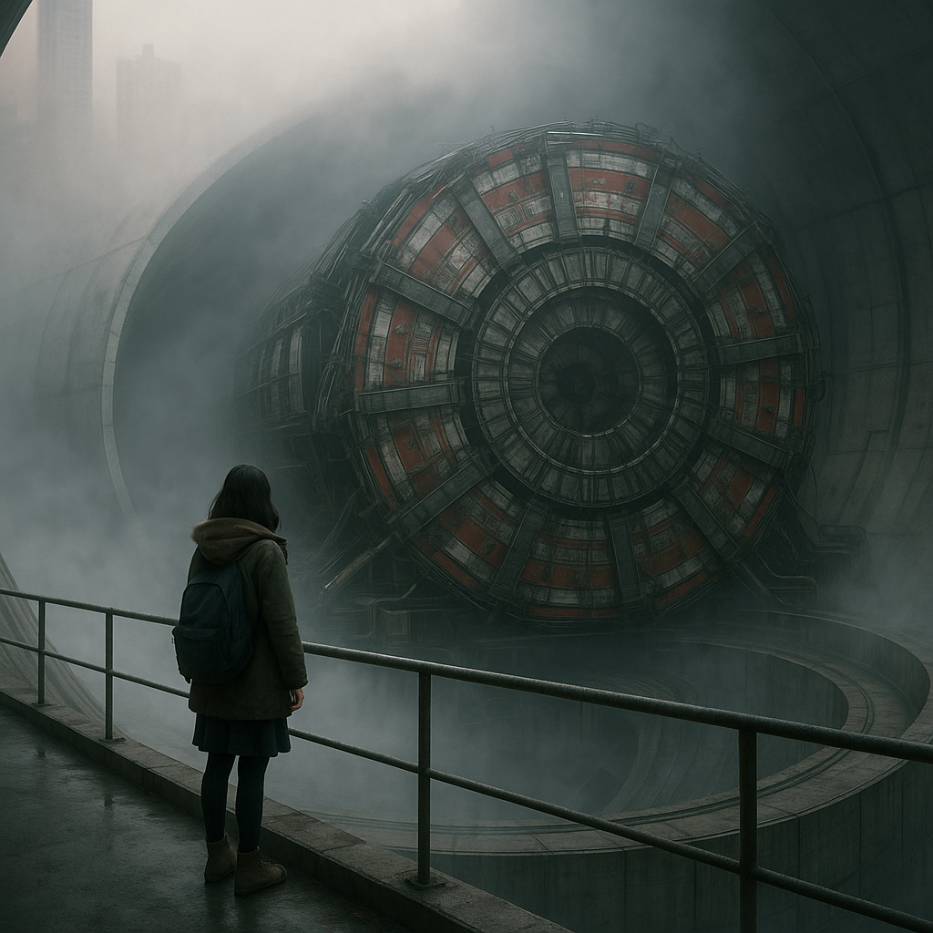 站在巨大的地下粒子加速器隧道边缘